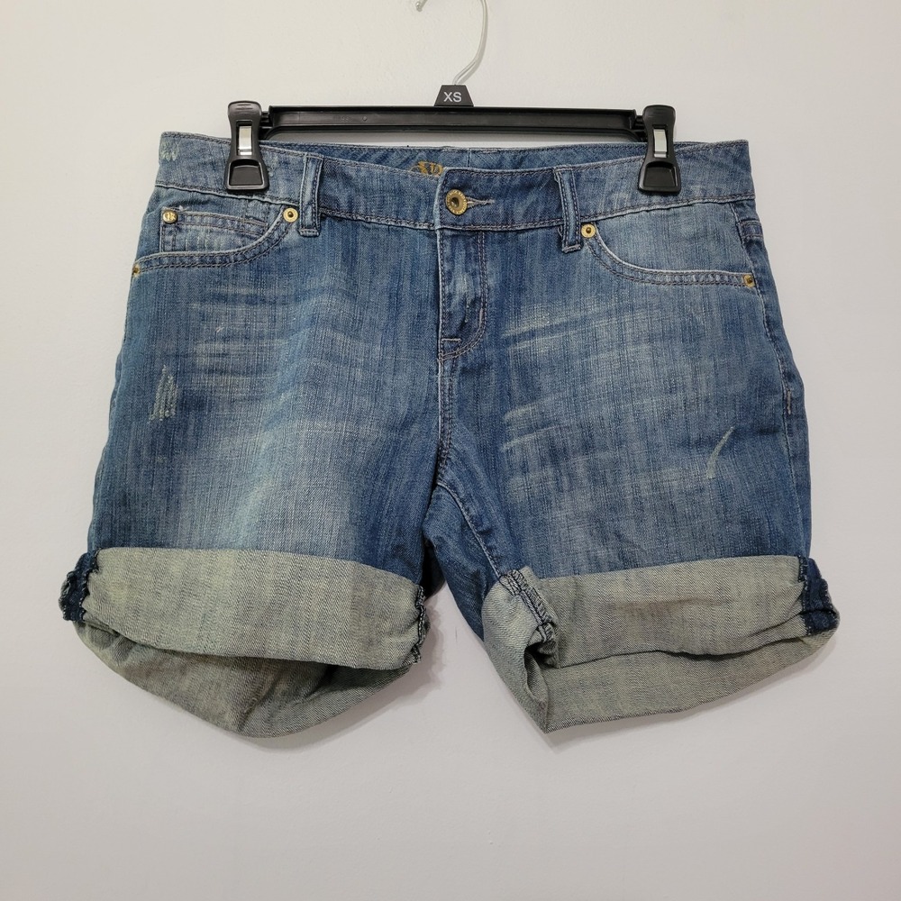 OUTBACK RED Womens Sz 2 Cuffed Casual Denim Blue Jean Shorts Mid Rise Distressed